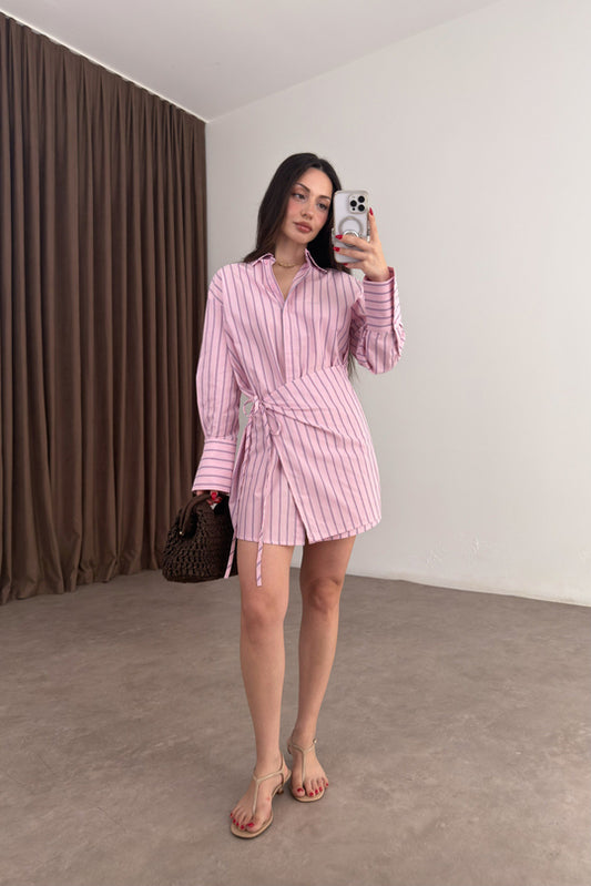 Pink Striped attached Wrap Shirt