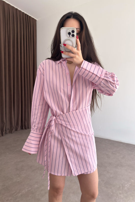Pink Striped attached Wrap Shirt