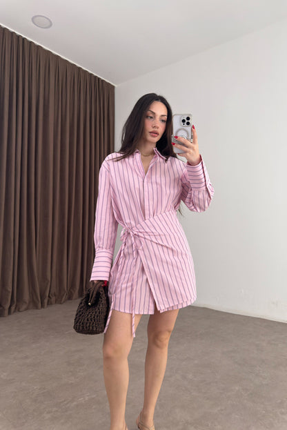Pink Striped attached Wrap Shirt