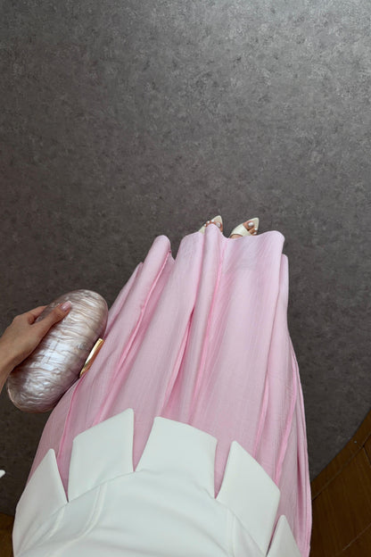 Striped textured fabric Pink Long Skirt