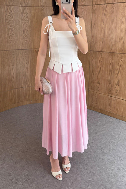 Striped textured fabric Pink Long Skirt