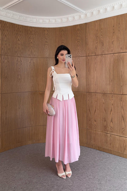 Striped textured fabric Pink Long Skirt
