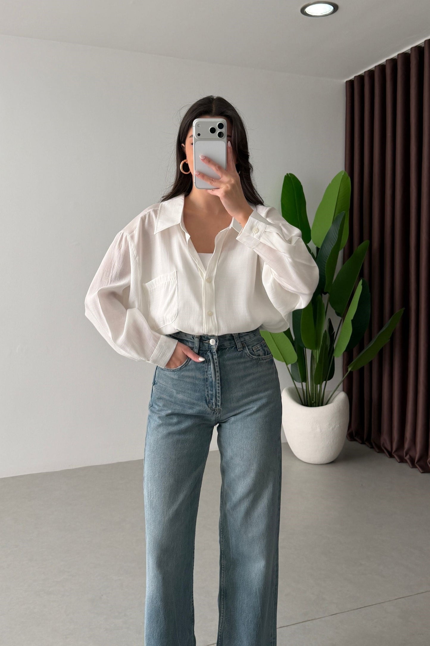 Modal fabric oversized shirt-white