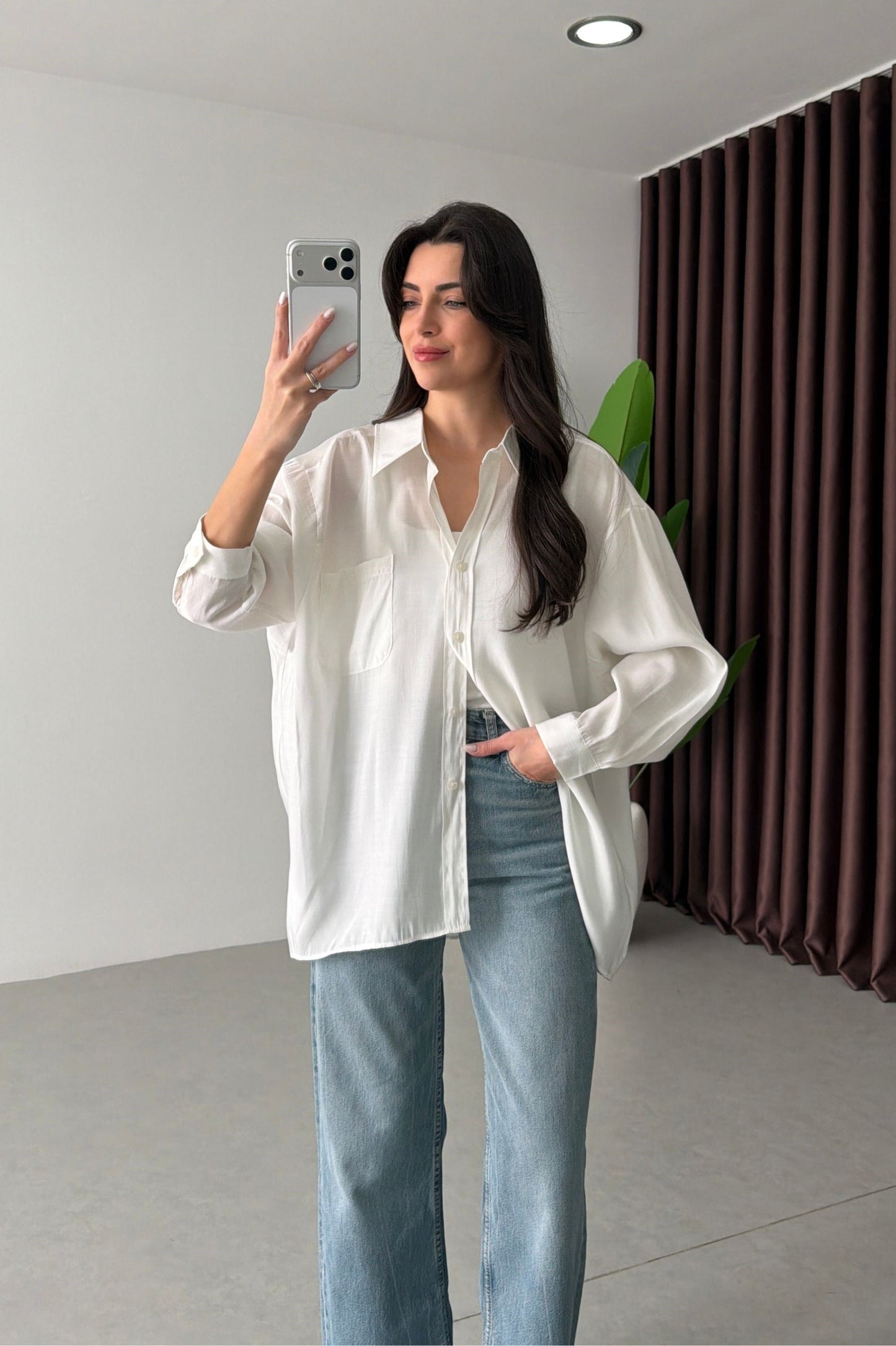 Modal fabric oversized shirt-white