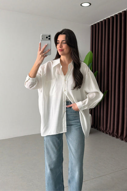 Modal fabric oversized shirt-white