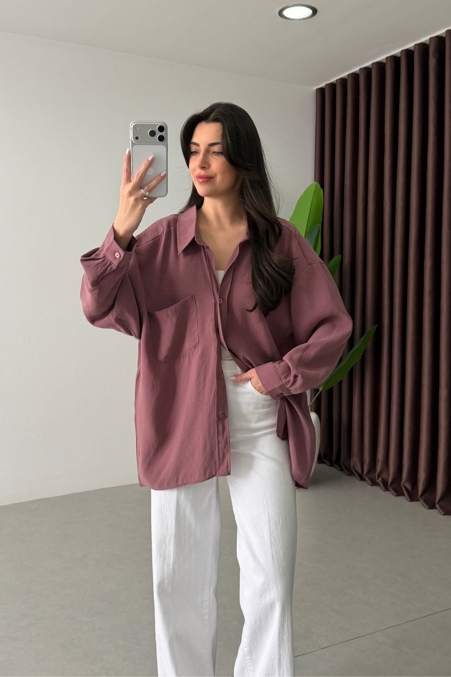 Modal fabric oversized shirt-Dusty Rose