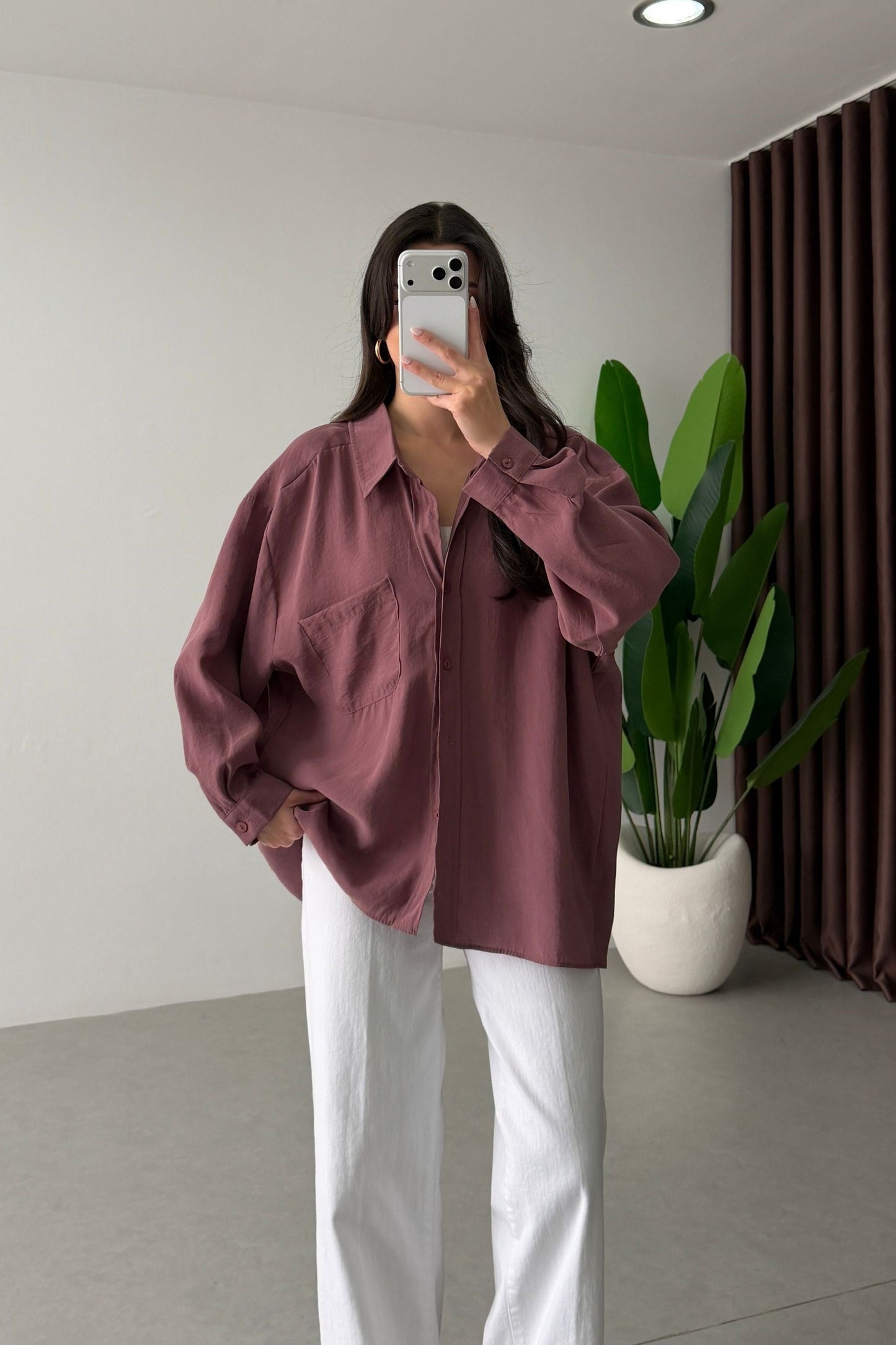 Modal fabric oversized shirt-Dusty Rose