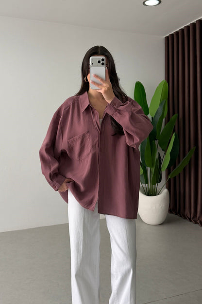 Modal fabric oversized shirt-Dusty Rose