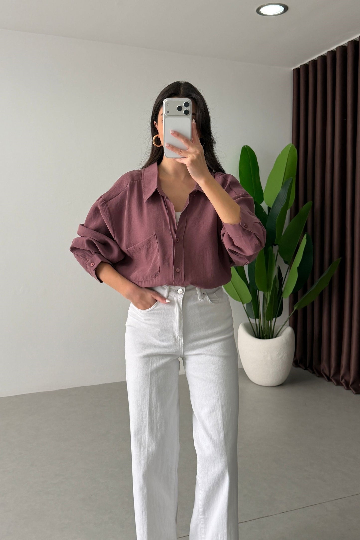 Modal fabric oversized shirt-Dusty Rose
