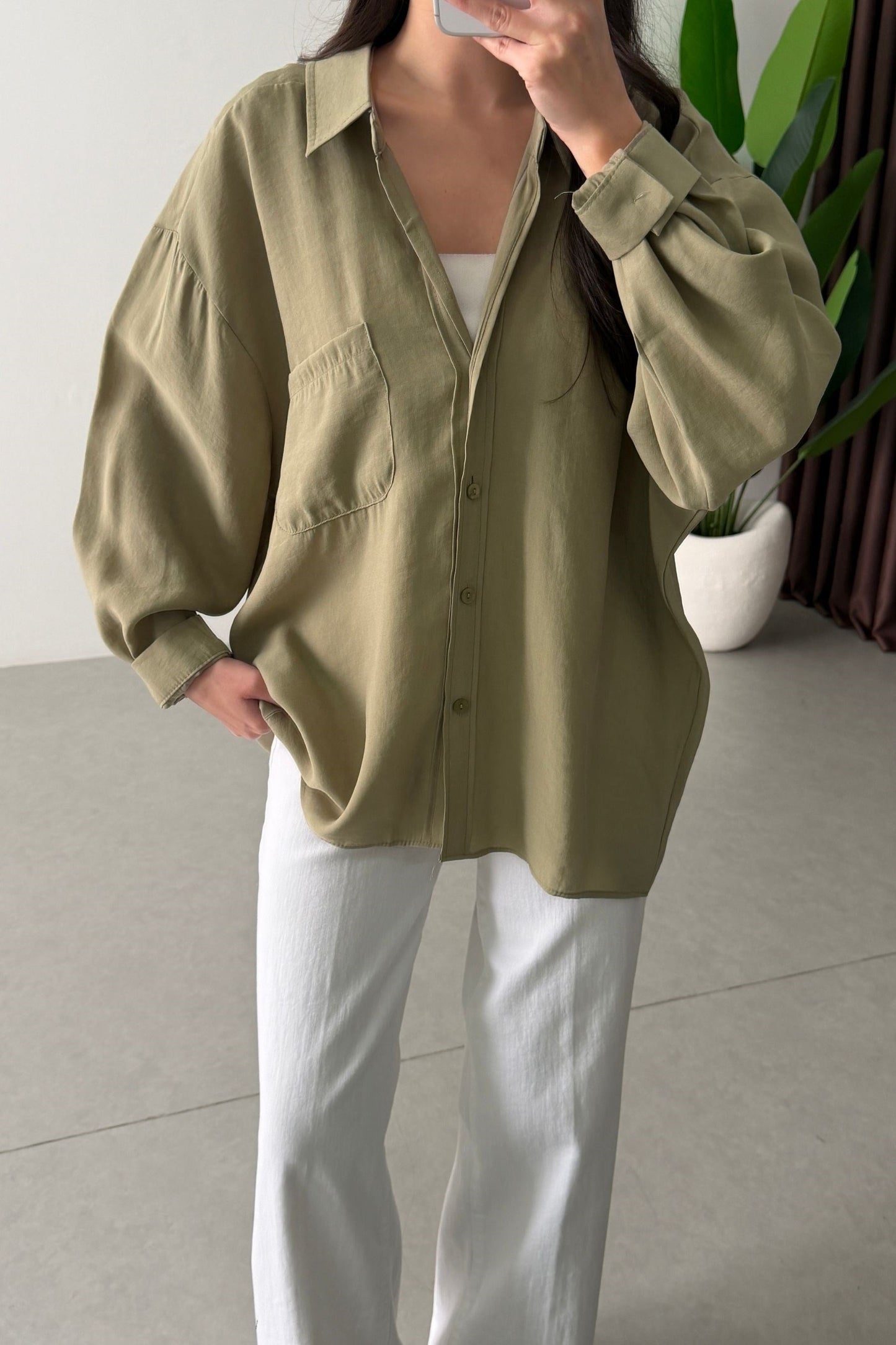 Modal fabric oversized shirt-light green