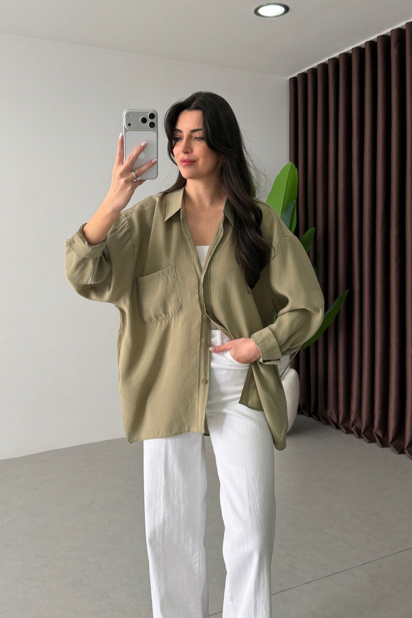 Modal fabric oversized shirt-light green