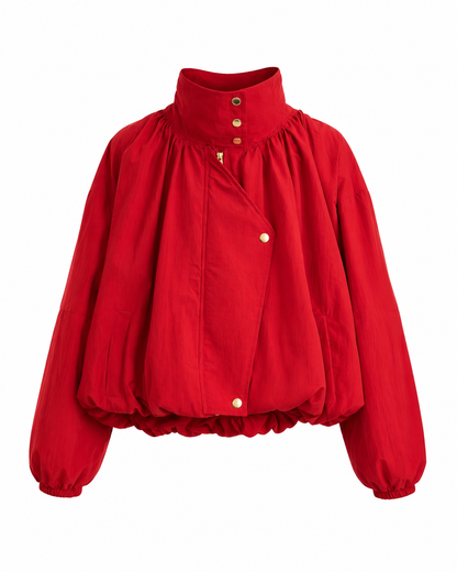 Parachute fabric High-Neck Bomber with gold snaps  - Red