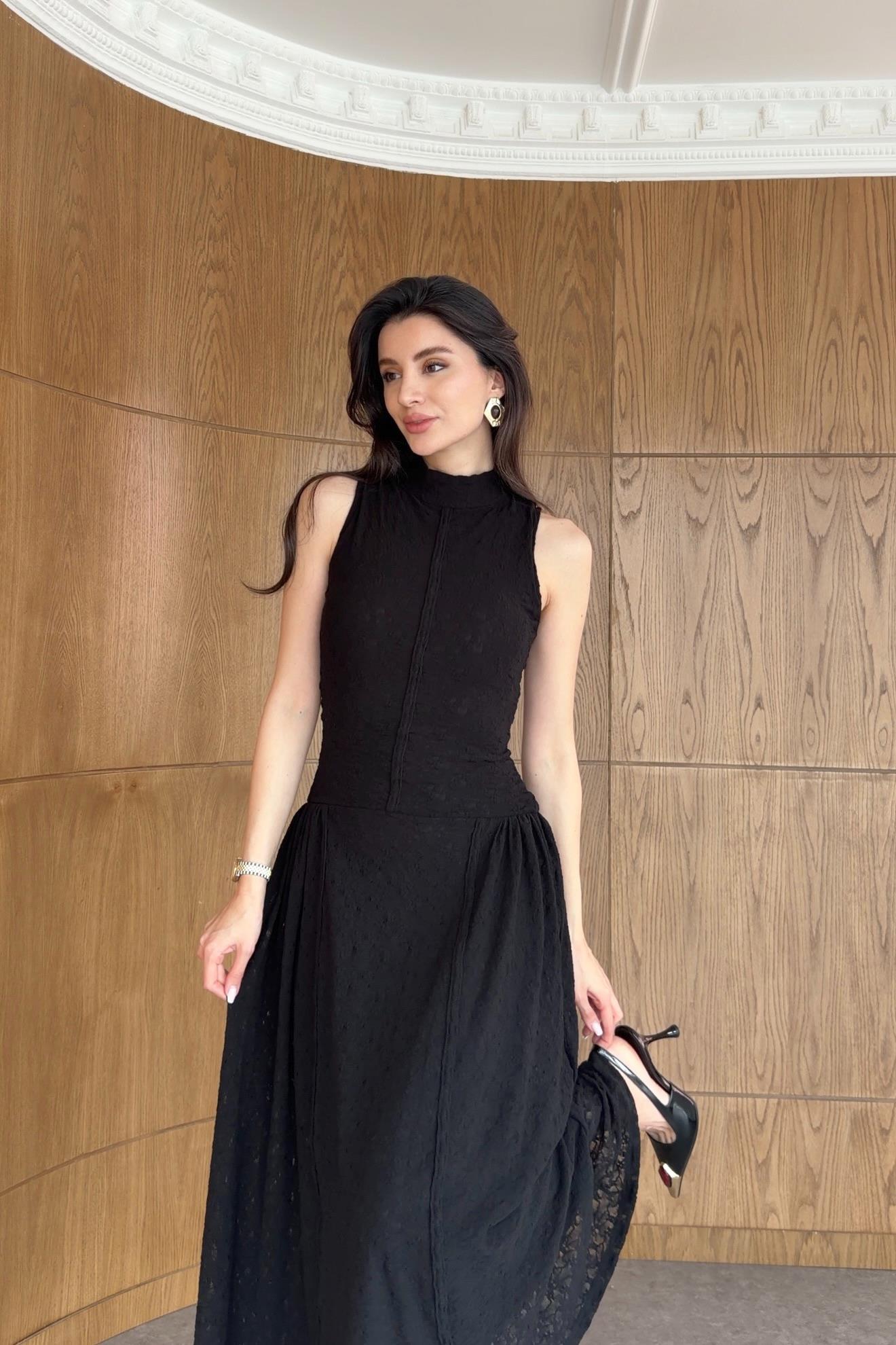 Black Premium Lace Dress with Trim