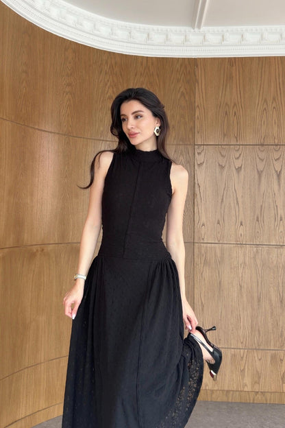 Black Premium Lace Dress with Trim