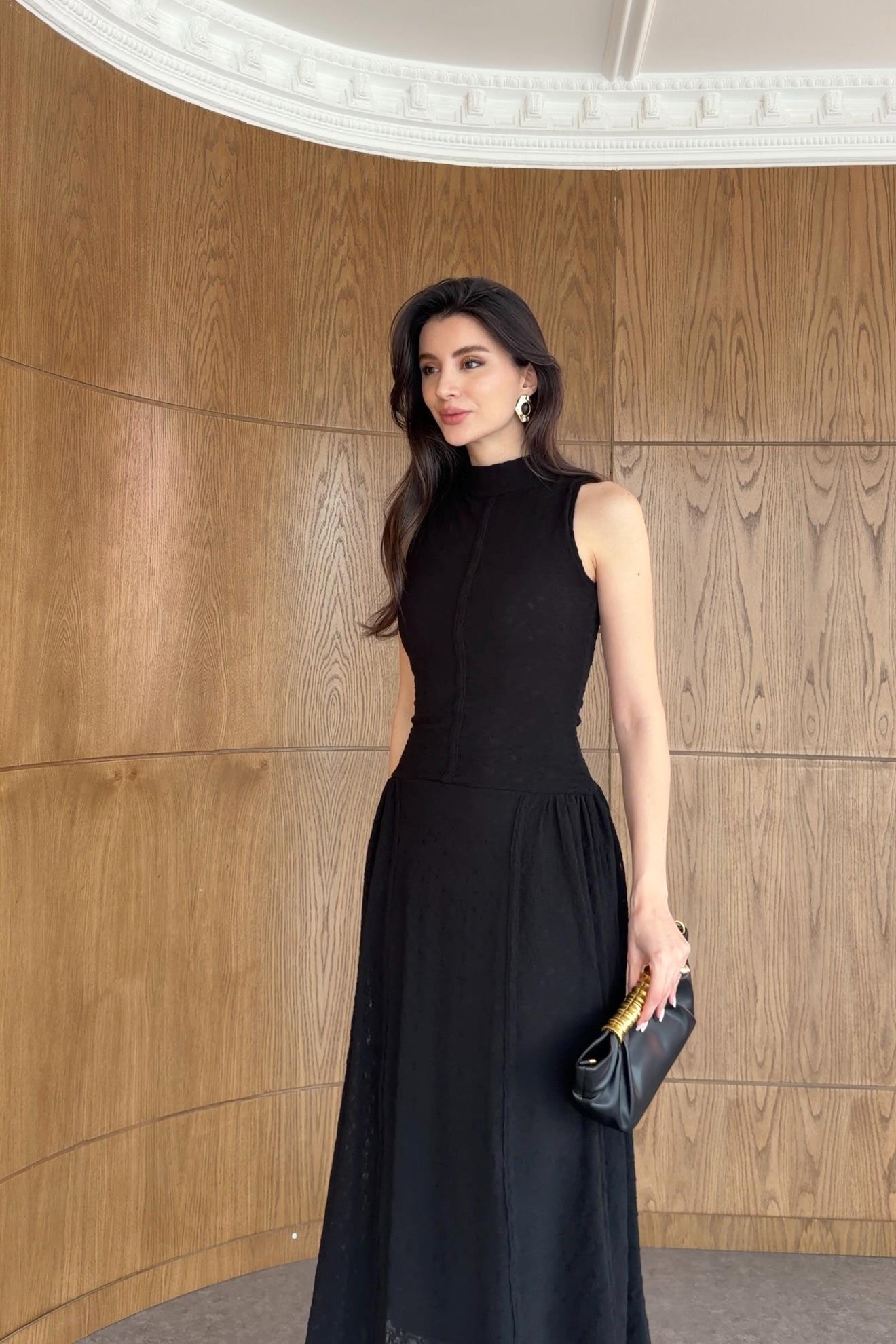 Black Premium Lace Dress with Trim