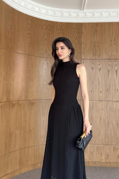 Black Premium Lace Dress with Trim