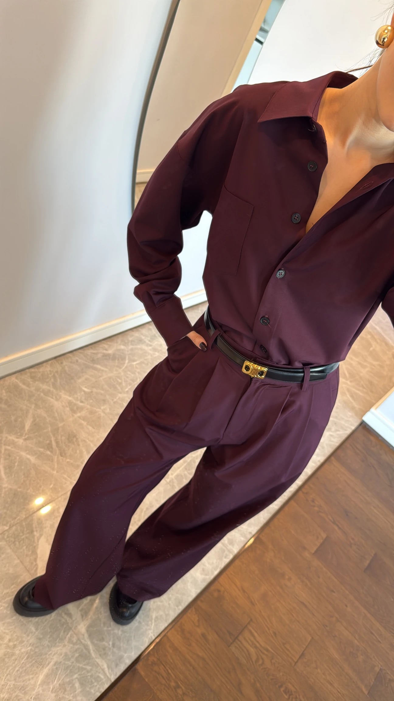 Poplin Oversize shirt with pleated wide leg trouser co-ord set