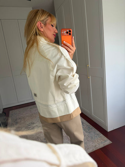 White High-Neck Jacket with Gathered Waist