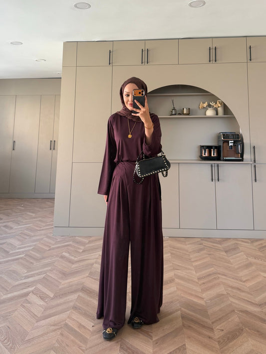 Delta cotton Trouser Suit - plum purple