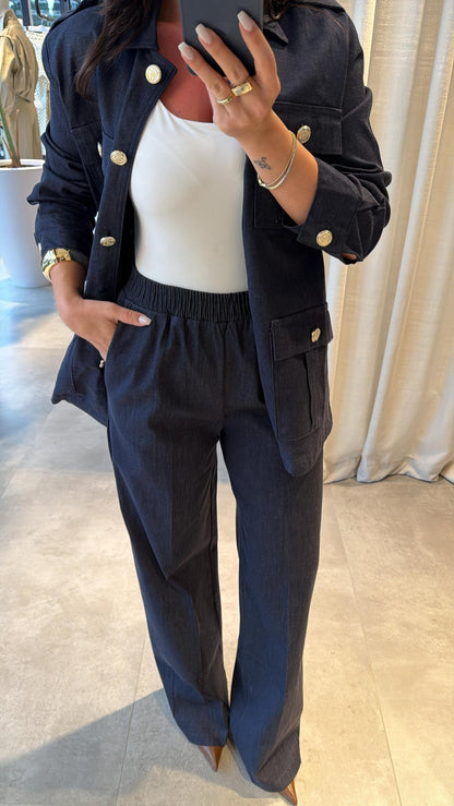 Belted double Pocket jeans suit