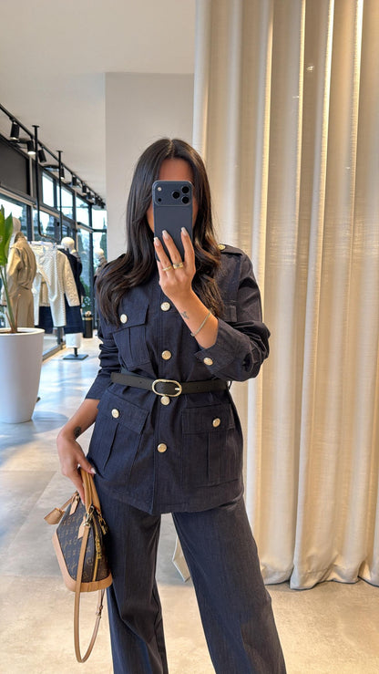 Belted double Pocket jeans suit