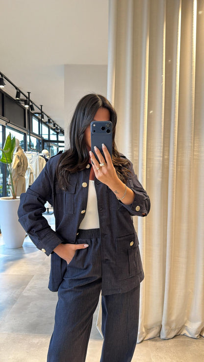 Belted double Pocket jeans suit