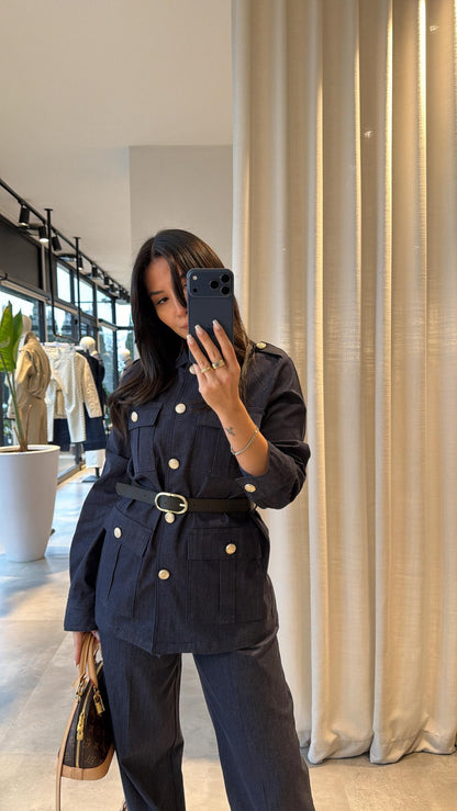 Belted double Pocket jeans suit