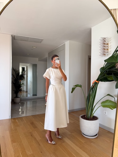 Dia Stone Detail Midi Dress - white