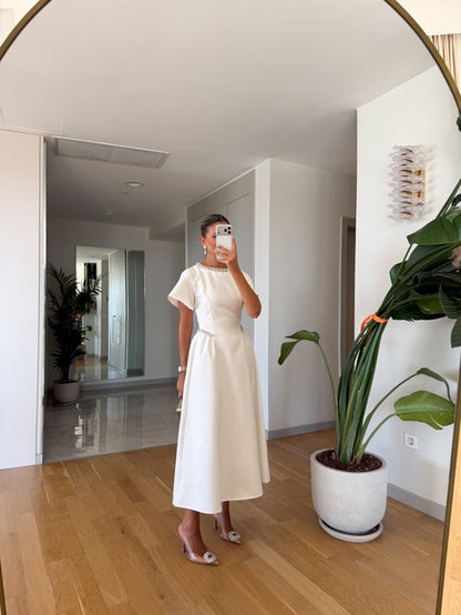 Dia Stone Detail Midi Dress - white