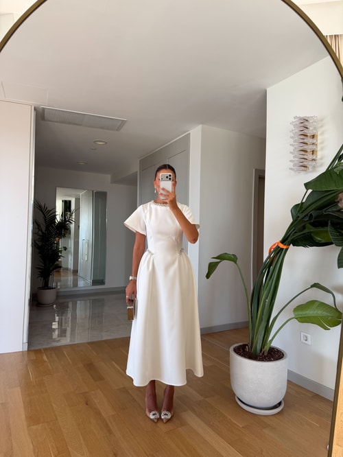 Dia Stone Detail Midi Dress - white