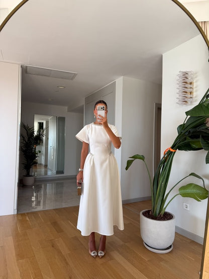 Dia Stone Detail Midi Dress - white