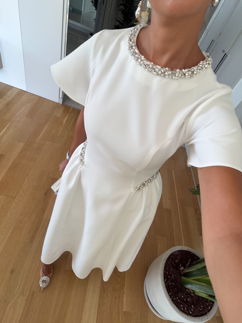 Dia Stone Detail Midi Dress - white