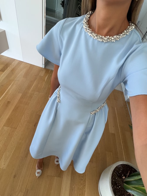 Dia Stone Detail Midi Dress - Blue