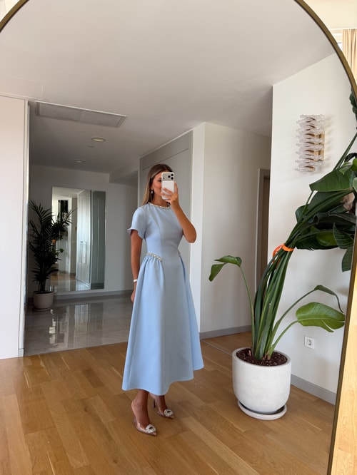 Dia Stone Detail Midi Dress - Blue
