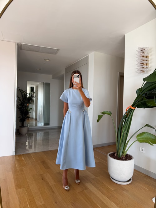 Dia Stone Detail Midi Dress - Blue