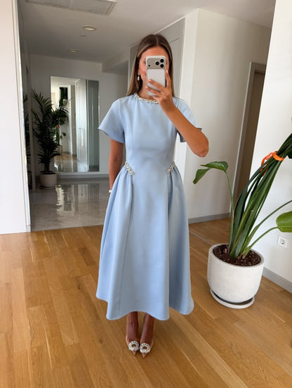 Dia Stone Detail Midi Dress - Blue