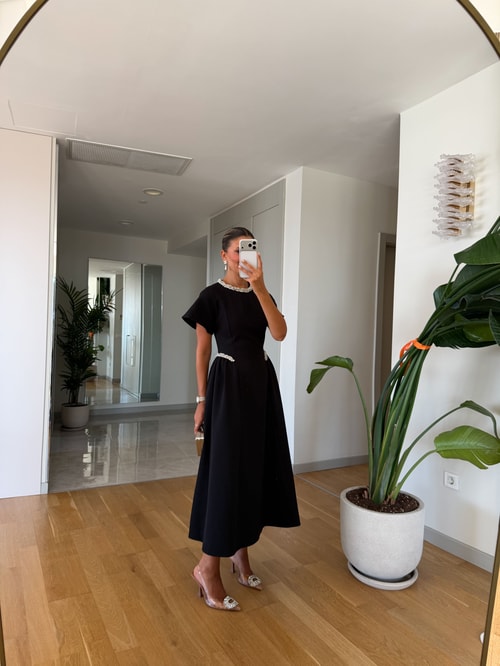 Dia Stone Detail Midi Dress - Black