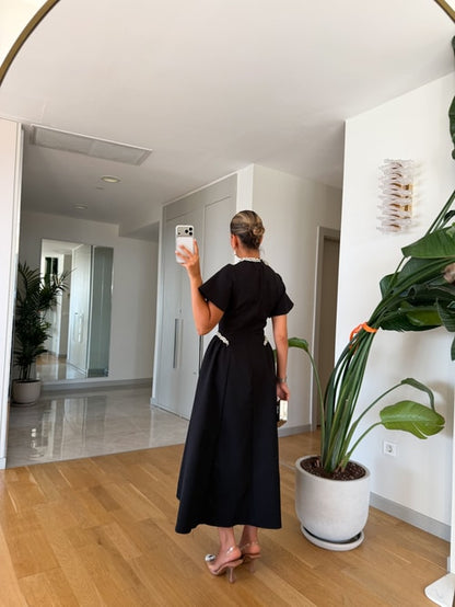 Dia Stone Detail Midi Dress - Black