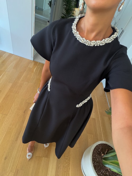 Dia Stone Detail Midi Dress - Black