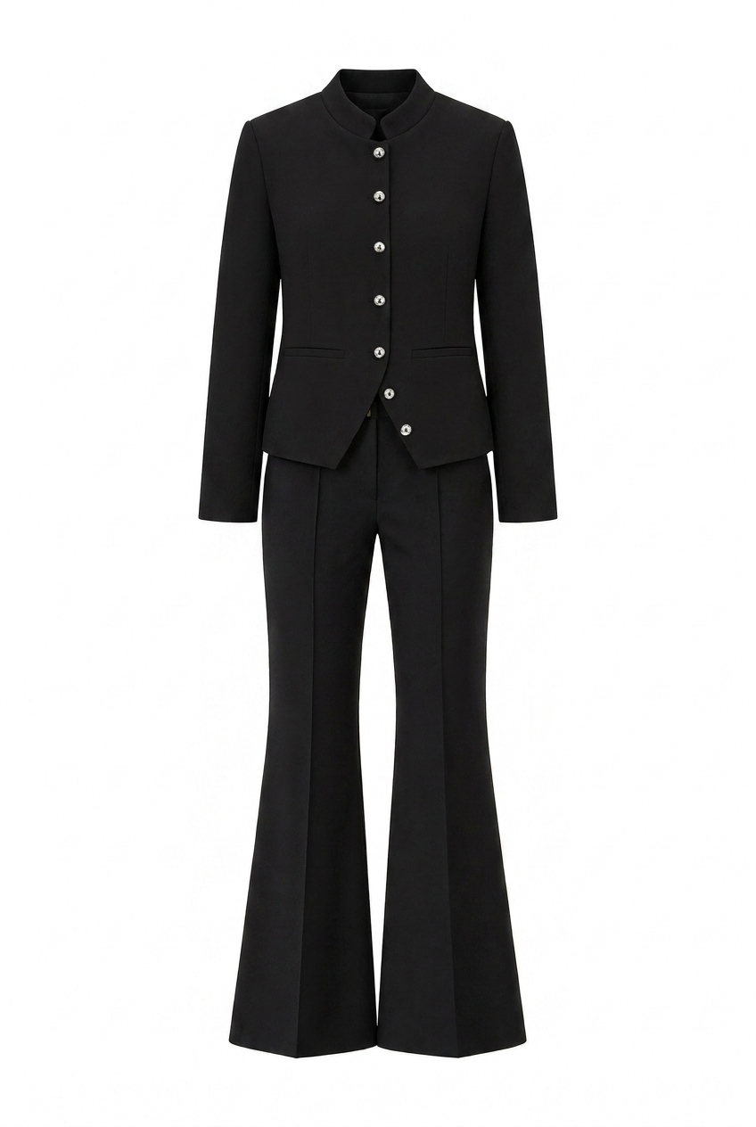 Stand collar silver buttons suit
