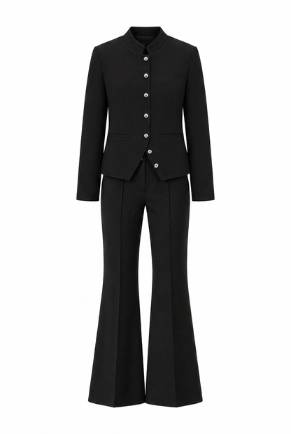 Stand collar silver buttons suit