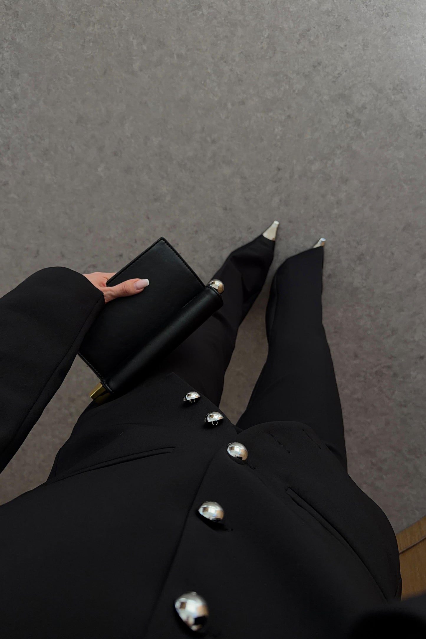 Stand collar silver buttons suit