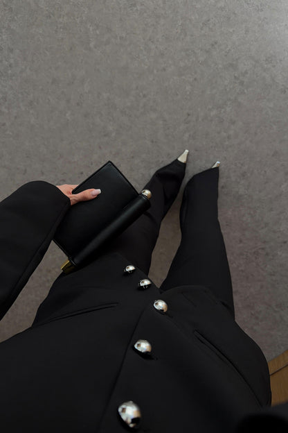 Stand collar silver buttons suit