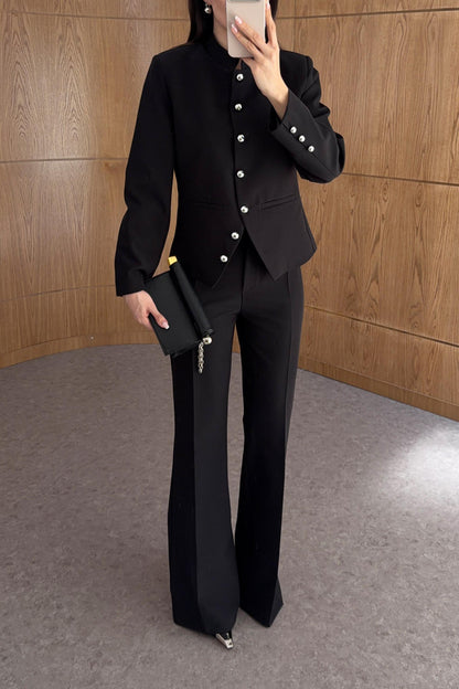 Stand collar silver buttons suit