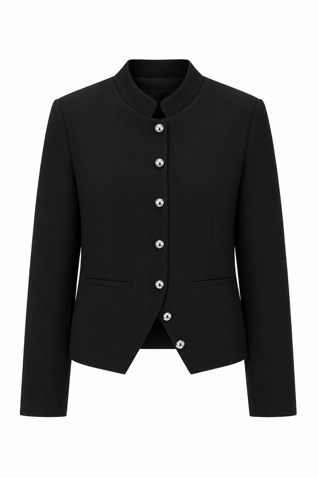 Stand collar silver buttons suit