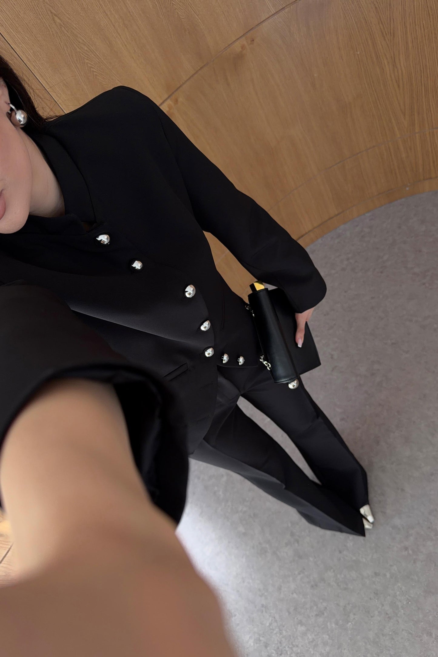 Stand collar silver buttons suit