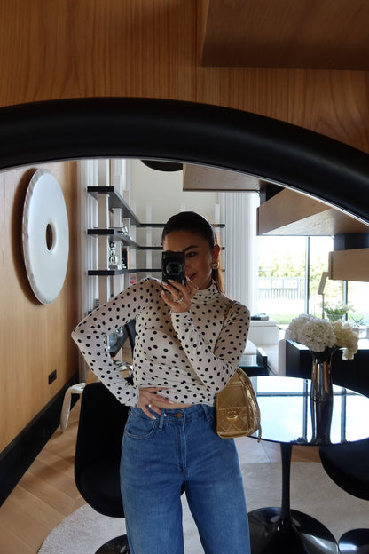 High-Neck Polka Dot cotton Blouse