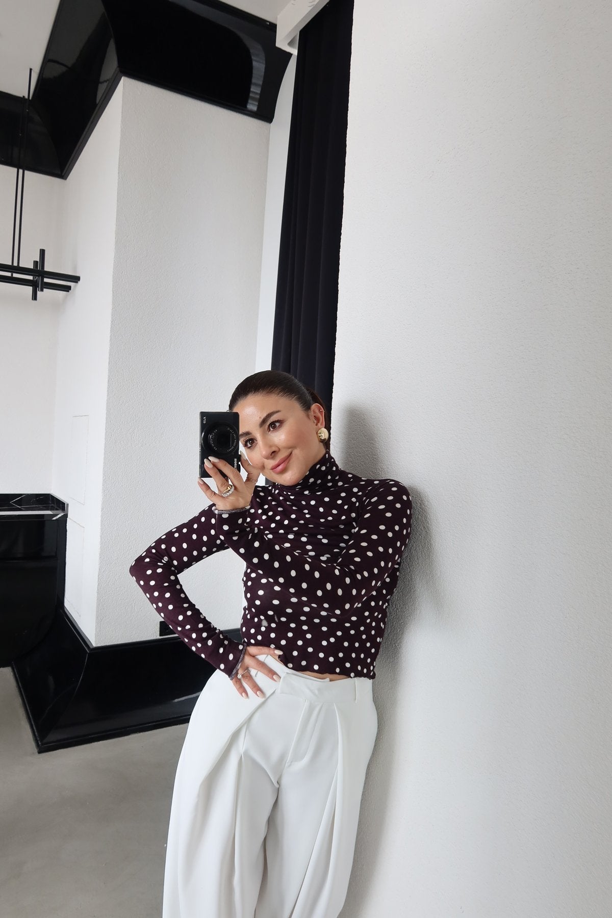 High-Neck Polka Dot cotton Blouse