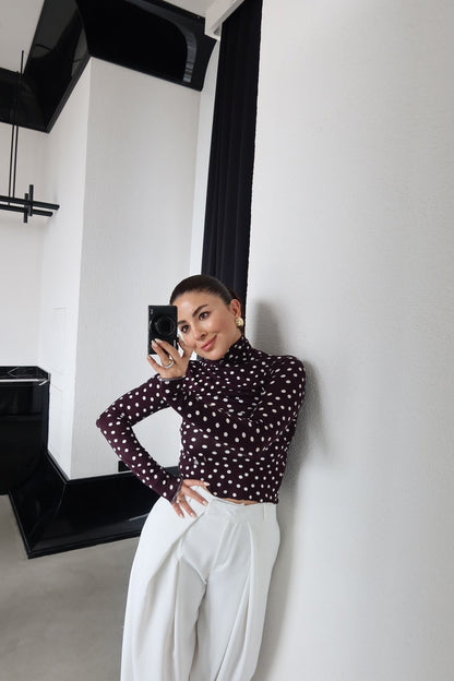 High-Neck Polka Dot cotton Blouse