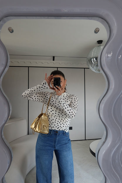 High-Neck Polka Dot cotton Blouse